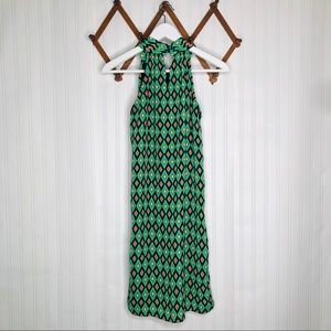 Jade geometric shape diamond print green keyhole long dress size XS